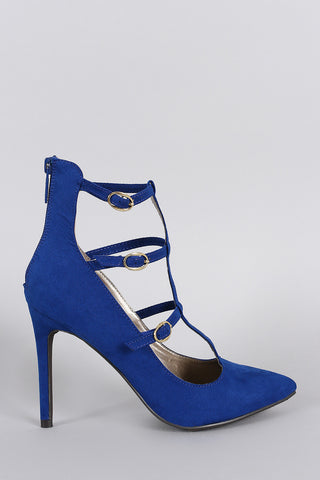 Bamboo Suede Buckled Strap Chunky Heel