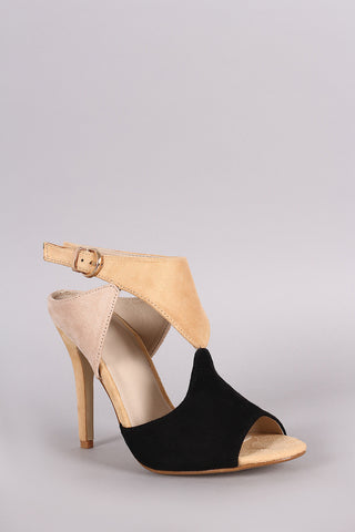 Bamboo Suede Buckled Strap Chunky Heel