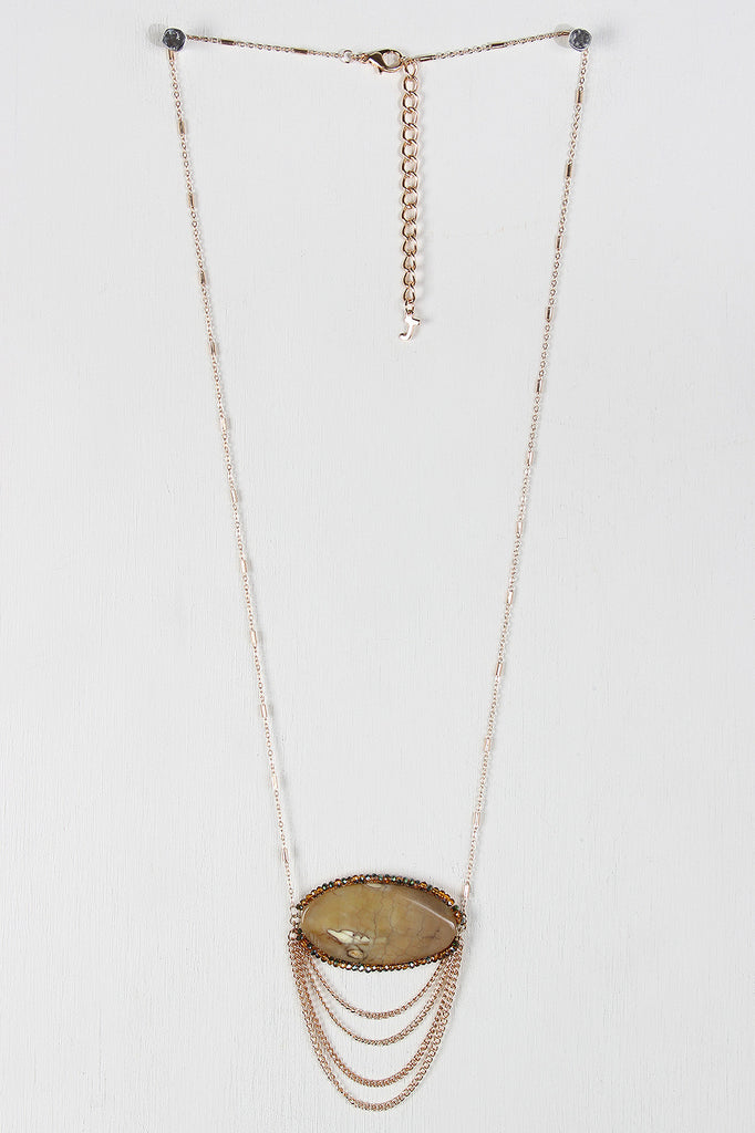 Crystal Bordered Stone Pendant Necklace Set