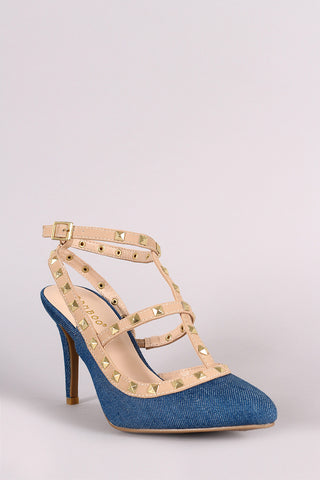 Bamboo Suede Buckled Strap Chunky Heel