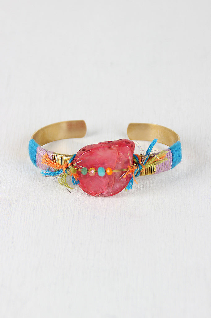 Colorful String And Stone Cuff Bracelet