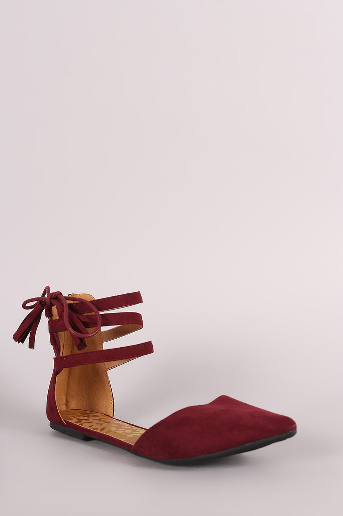 Qupid Suede Triple Ankle Strap Lace-Up Dorsay Flat