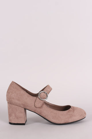 Bamboo Suede Buckled Strap Chunky Heel