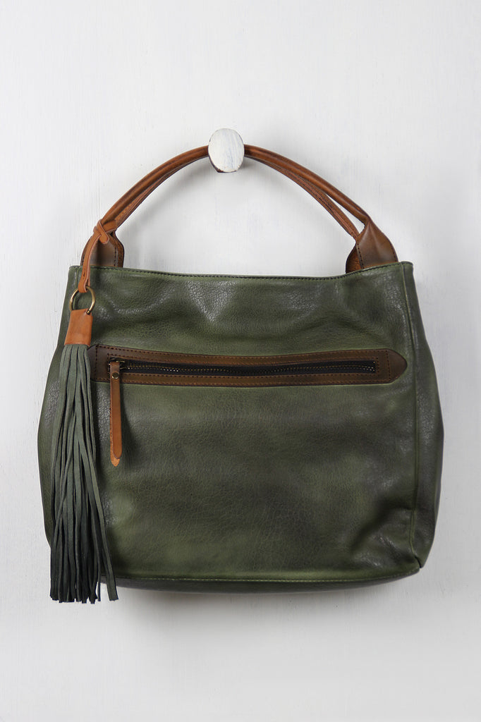 Distressed Vegan Leather Tassel Bag