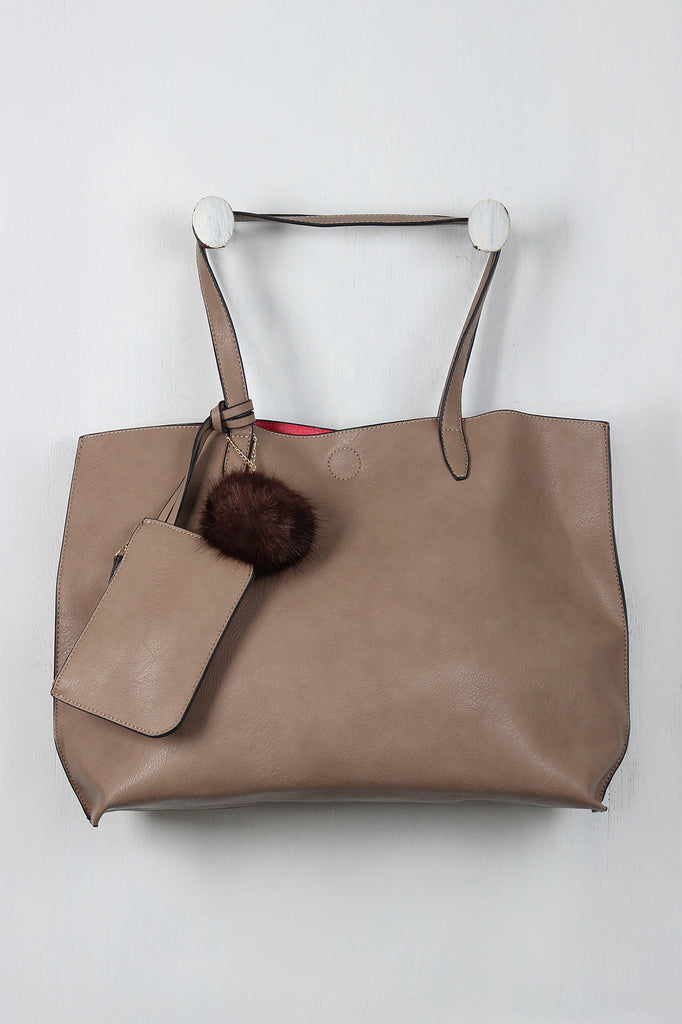 Large Textured Vegan Leather Tote Bag Set