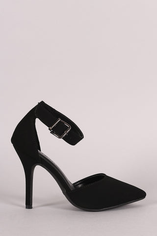 Bamboo Suede Buckled Strap Chunky Heel