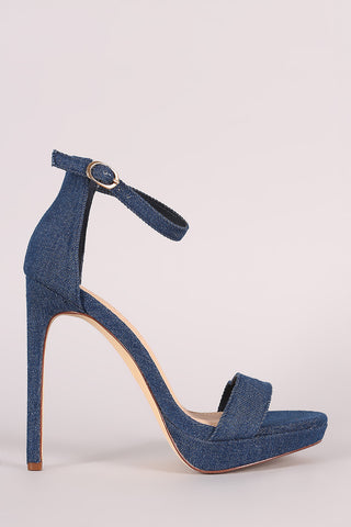 Bamboo Suede Buckled Strap Chunky Heel