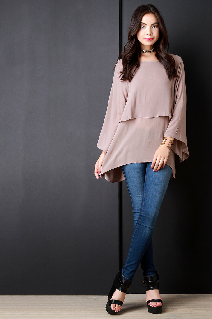 Textured Woven Layered Loose High-Low Top