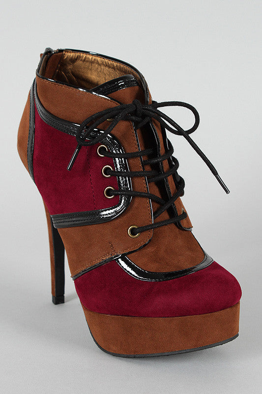 Dollhouse Two Tone Lace Up Platform Bootie