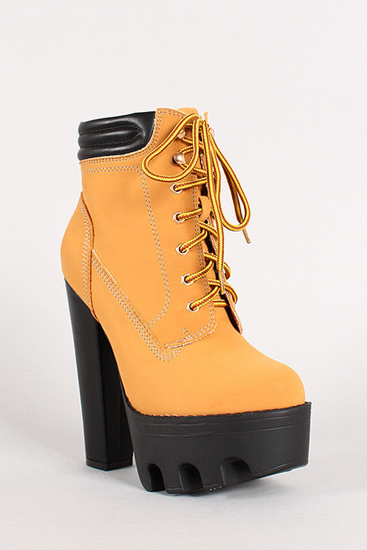 Chunky Heel Platform Lug Sole Work Bootie