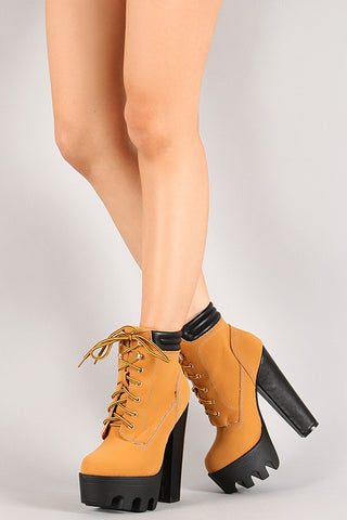 Chunky Heel Platform Lug Sole Work Bootie