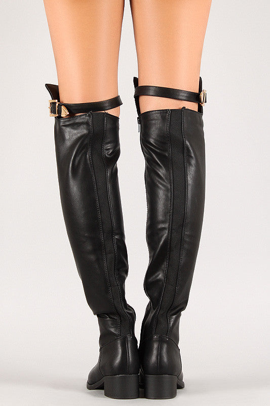 Elastic Panel Buckle Riding Over-The-Knee Boots