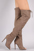 Qupid Lace Up Peep Toe Over-The-Knee Boot