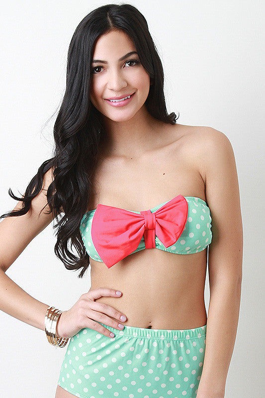 Polka Dot And Bow Bikini Set