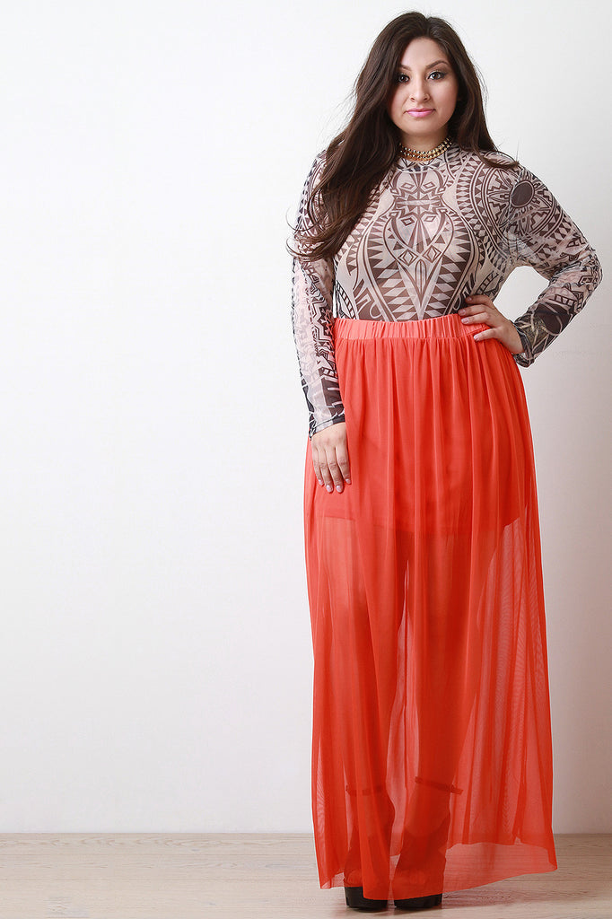 Goddess Semi-Sheer Mesh Overlay Maxi Skirt