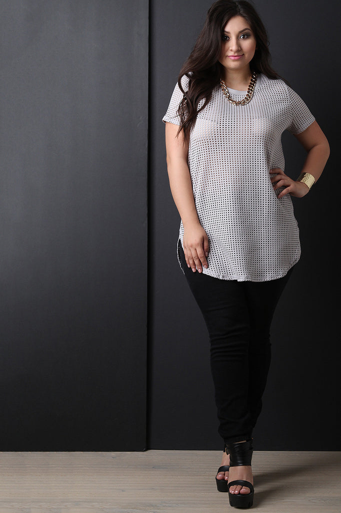 Perforated Chain Necklace Tunic Top