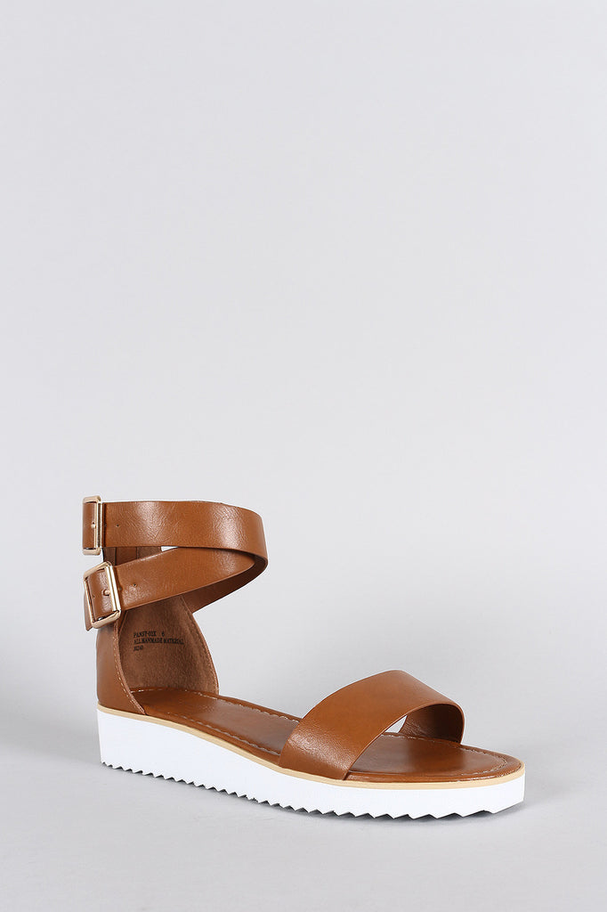 Bamboo Leather Ankle Straps Flatform Sandal