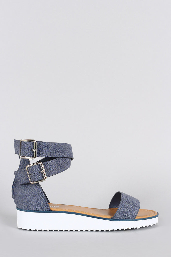 Bamboo Nubuck Ankle Straps Flatform Sandal