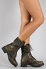 Dollhouse Camouflage Round Toe Lace Up Combat Boots