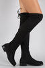 Bamboo Suede Drawstring Over-The-Knee Flat Boots