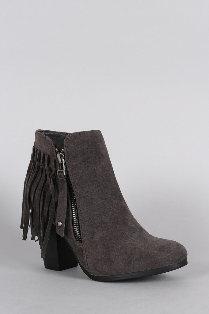 Breckelle Suede Fringe Cowgirl Chunky Heeled Ankle Boots