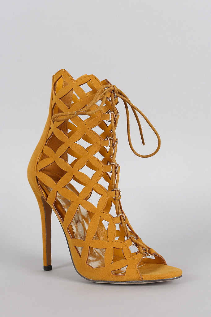 Liliana Caged Laser Cut Lace Up Heel