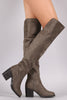 Bamboo Suede Folded Cuff Chunky Heeled Riding Boots