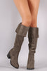 Bamboo Suede Folded Cuff Chunky Heeled Riding Boots