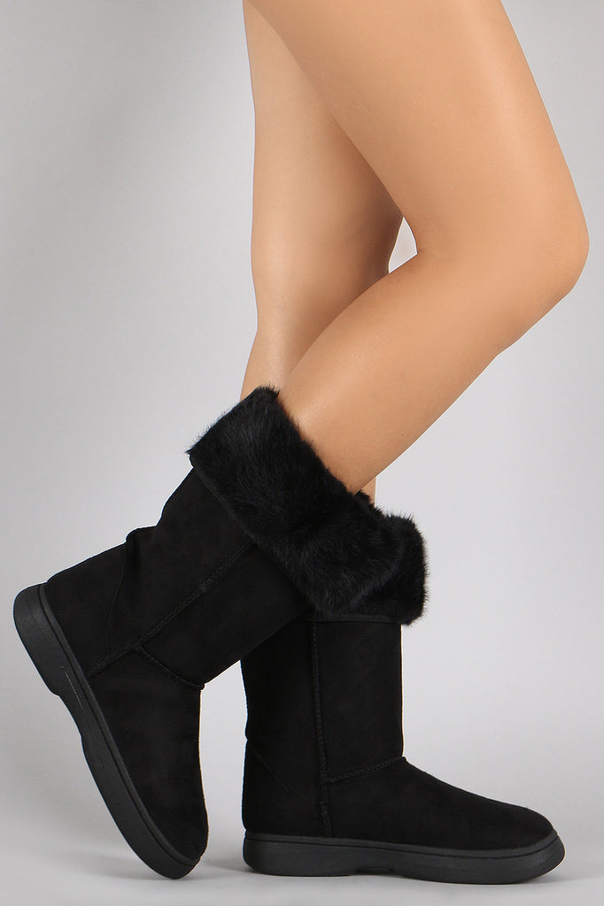 Bamboo Suede Fur Cuff Mid Calf Flat Boots