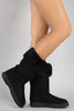 Bamboo Suede Fur Cuff Mid Calf Flat Boots