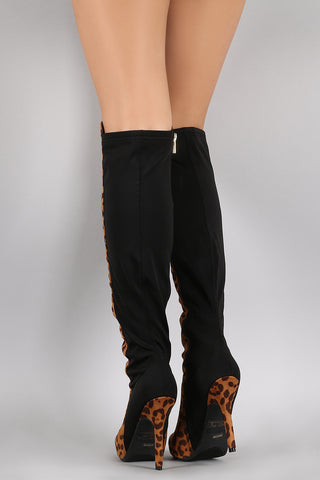 Dollhouse Leopard Contrast Panel Stiletto Over-The-Knee Boots