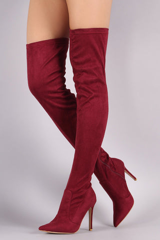 Suede Pointy Toe Stiletto Over-The-Knee Boots