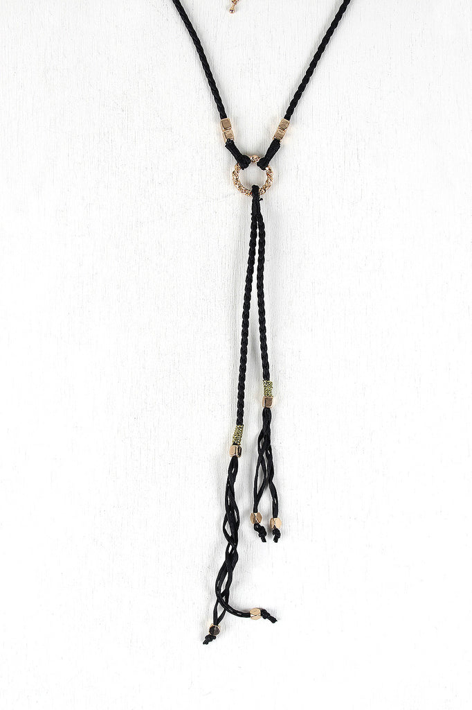 Braided Cube Beads Vegan Leather Necklace Set