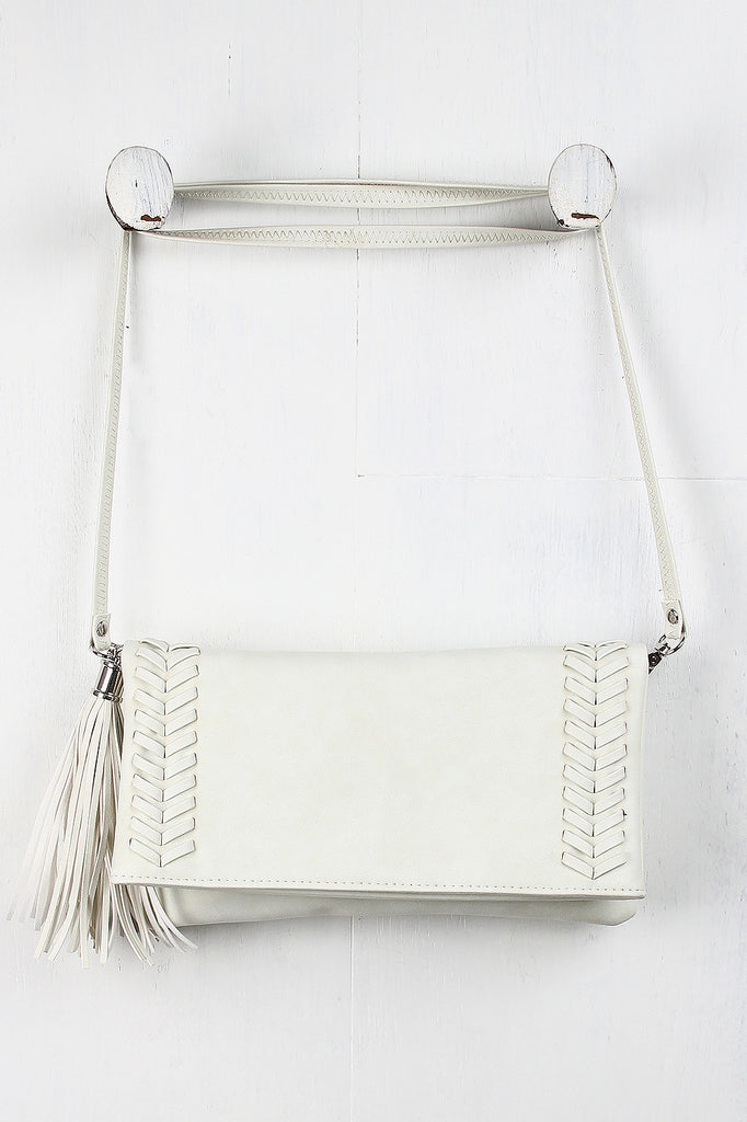 Tassel Double Stitched Crossbody Bag