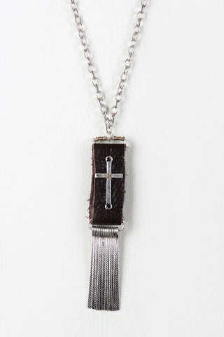 Leather And Cross Pendant Necklace