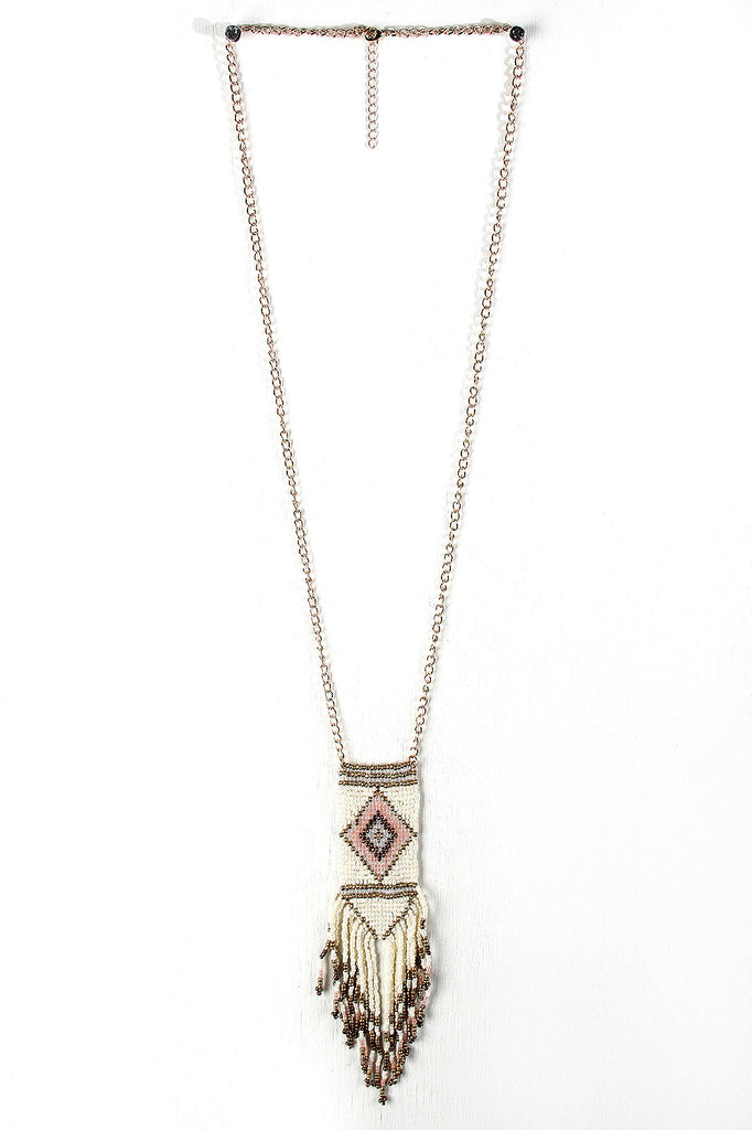 Diamond Beaded Fringe Pendant Necklace