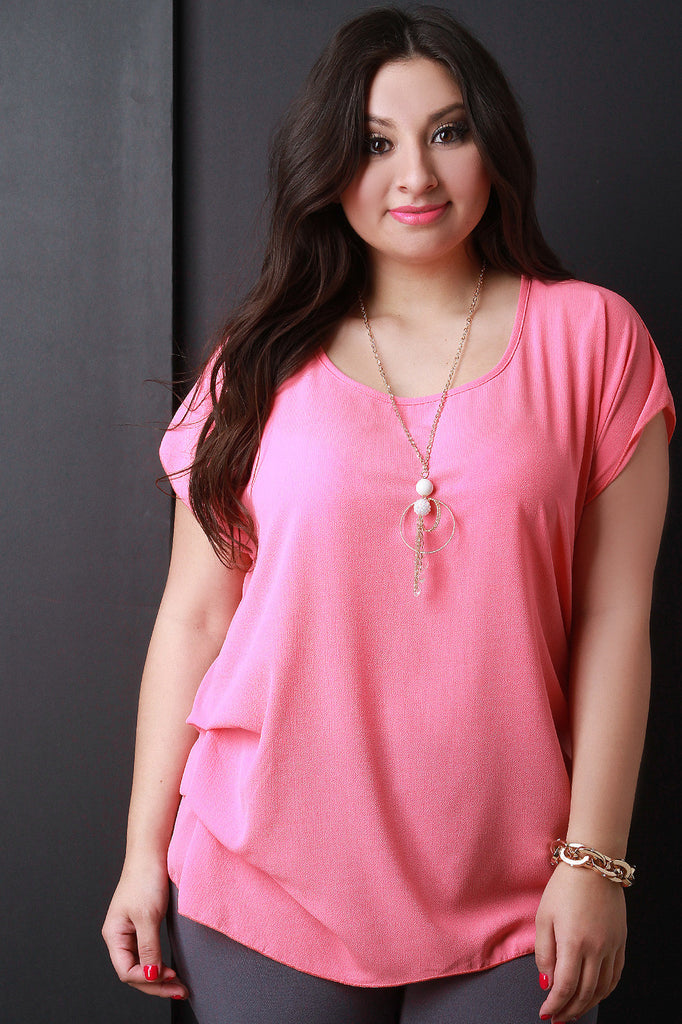 Side Pleats Keyhole Necklace Blouse