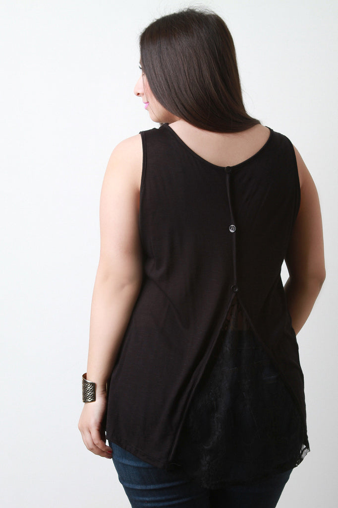 Lace Button Up Back Sleeveless Top