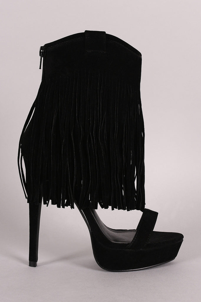 Privileged Suede Long Fringe Cuff Stiletto Platform Heel