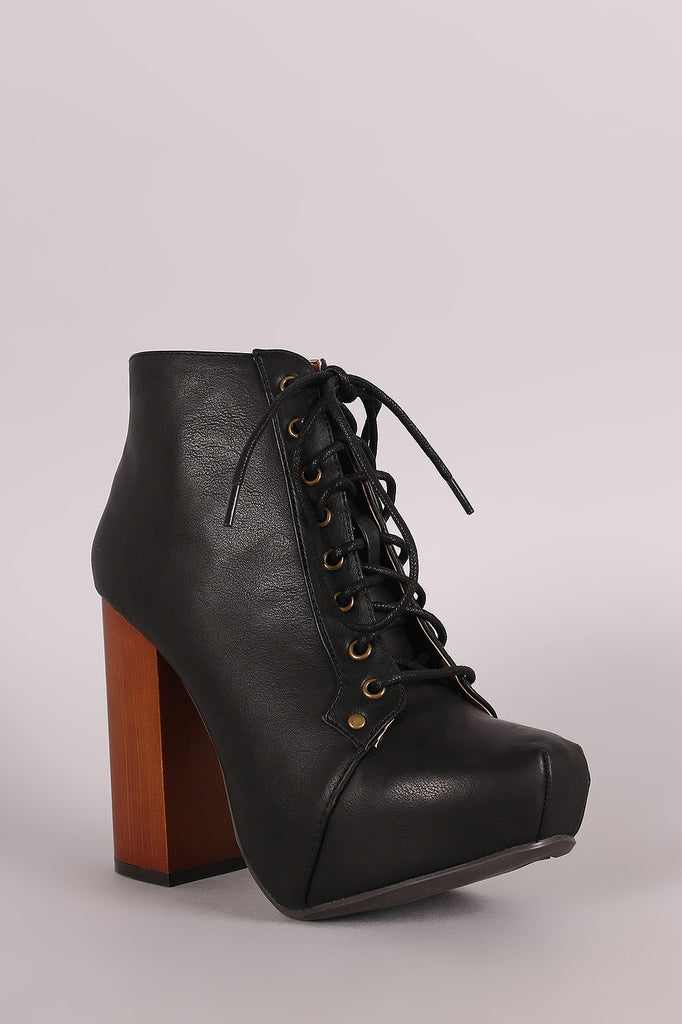 Qupid Lace Up Chunky Heeled Platform Booties