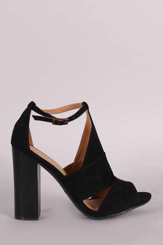 Bamboo Slit Mule Peep Toe Wooden Heel