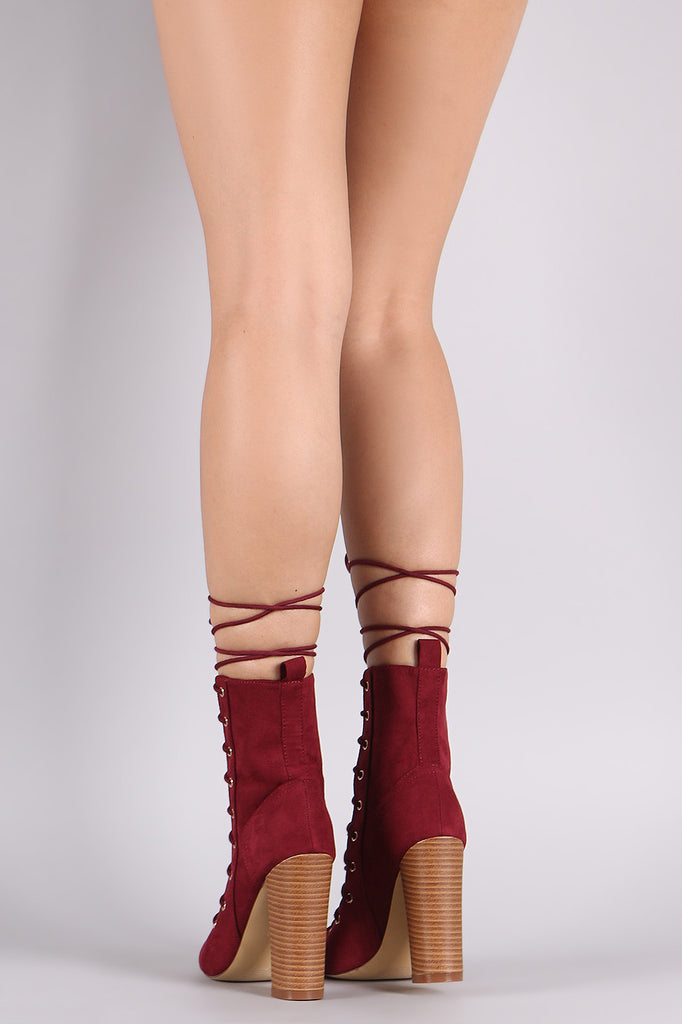 Liliana Suede Corset Lace Up Open Toe Ankle Booties