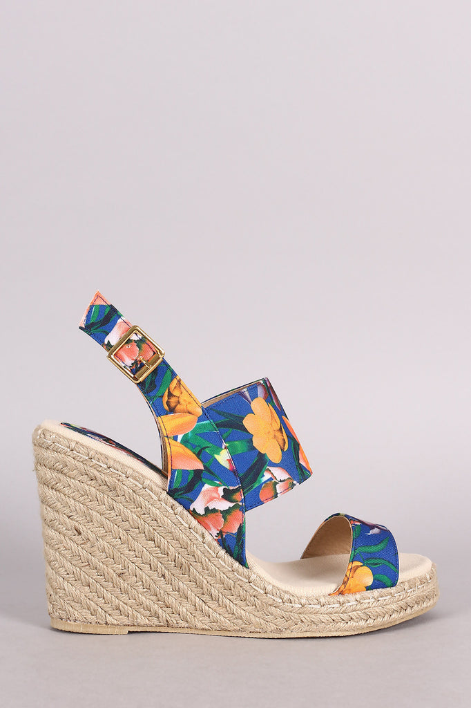 Qupid Floral Slingback Espadrille Platform Wedge