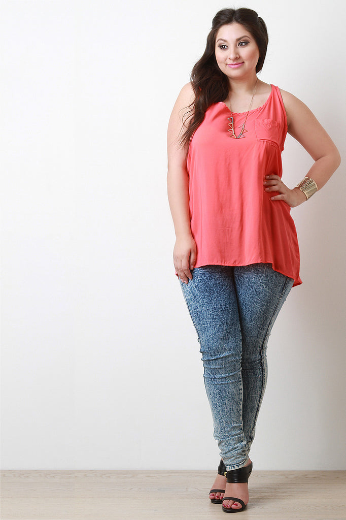 High Low Lightweight Sleeveless Pocket Top