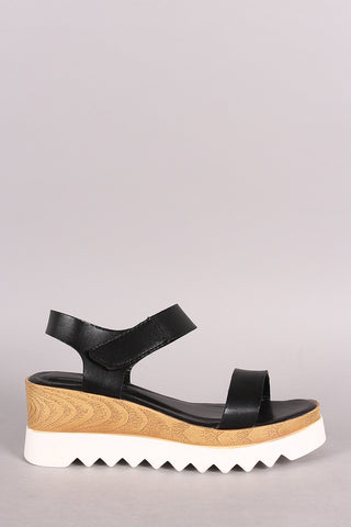 Bamboo Denim Asymmetrical Strappy Platform Wedge