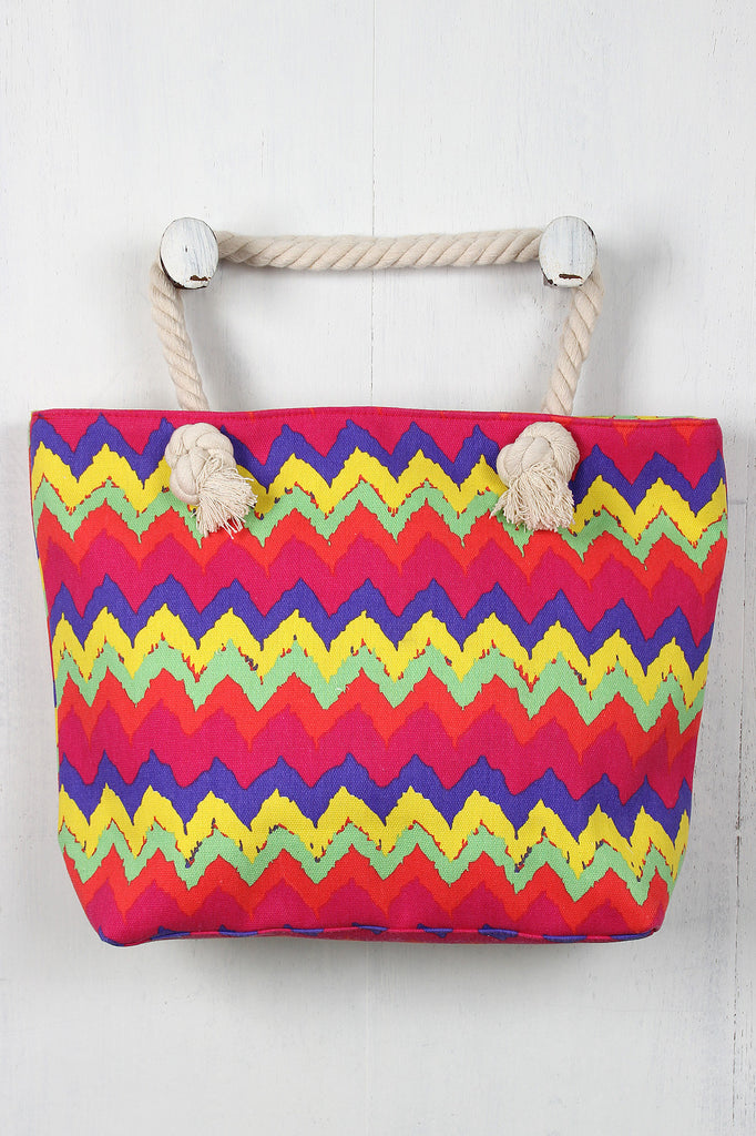 Colorful Chevron Braided Strap Tote Bag