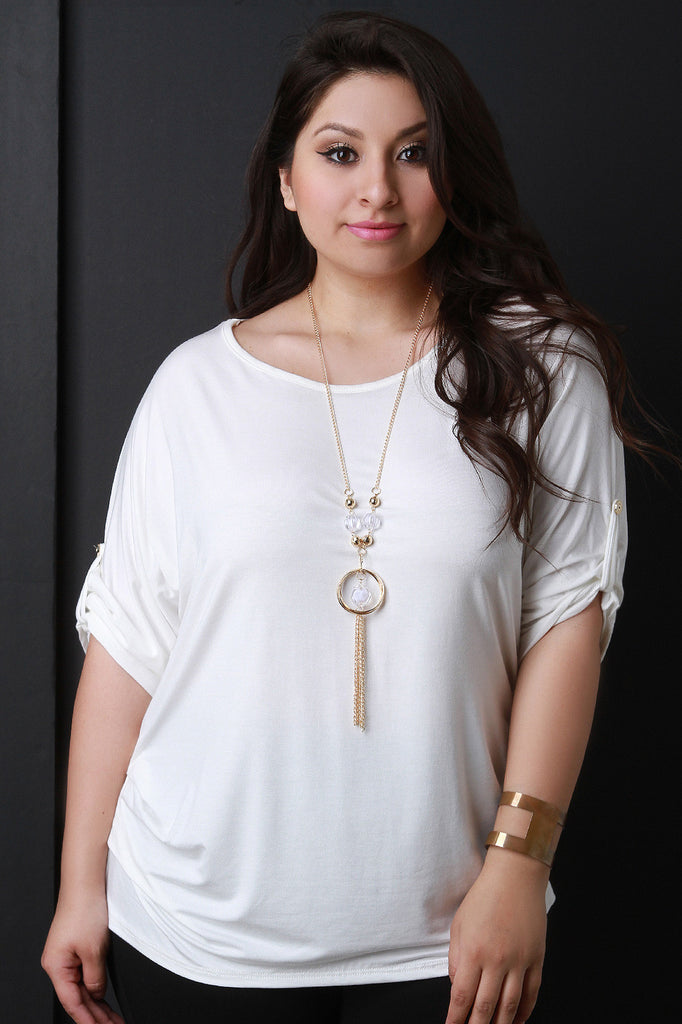 Tab Sleeve Round Hem Necklace Top