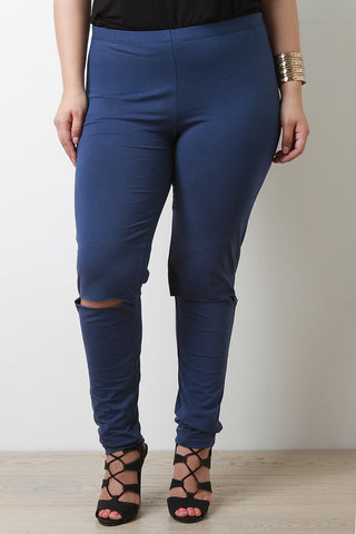 Solid Knee Slit Leggings