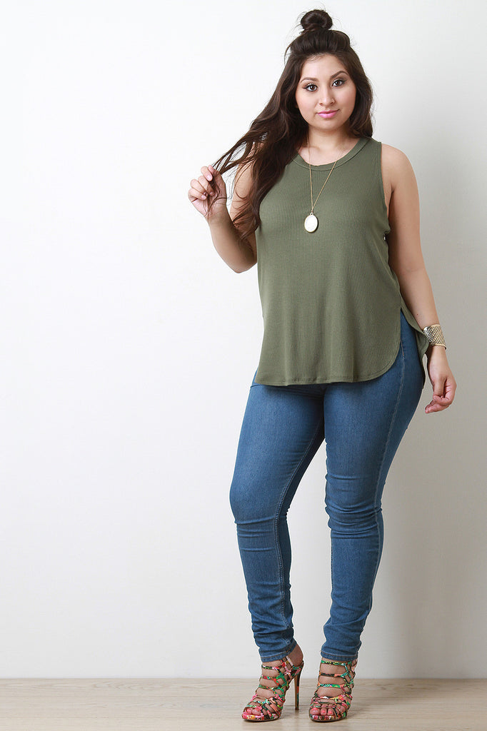 Casual Sleeveless Ribbed Knit Top