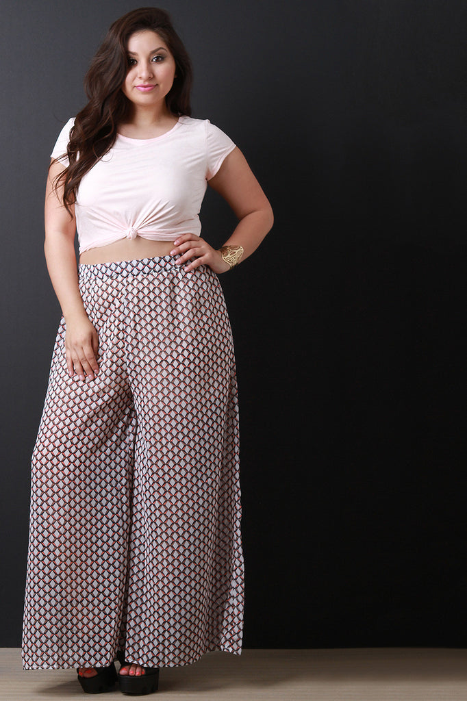 Geometric Print Wide Leg Pants